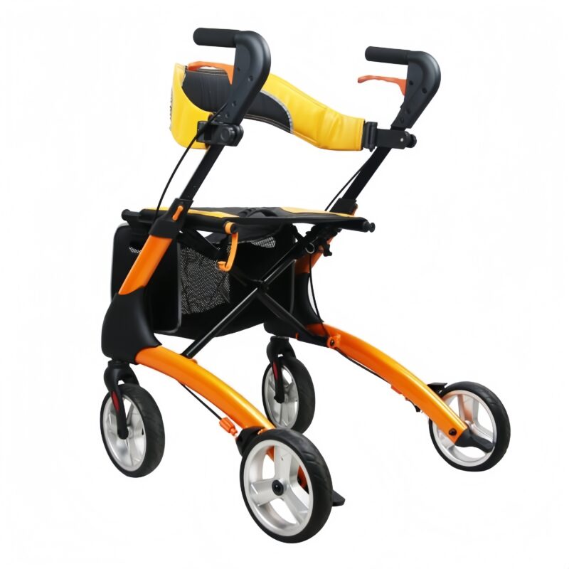 Premium Lightweight Aluminum Rollator Walker with Seat – Foldable Mobility Walking Aid with Adjustable Backrest and 8″ All-Terrain Wheels for Elderly and Adults (6kg Ultra Light, 220lbs Capacity)